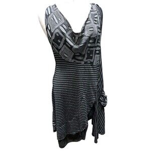 Dorman Black Gray Mixed Media Tunic Dress Slit Sides Women's L XL Asymmetrical